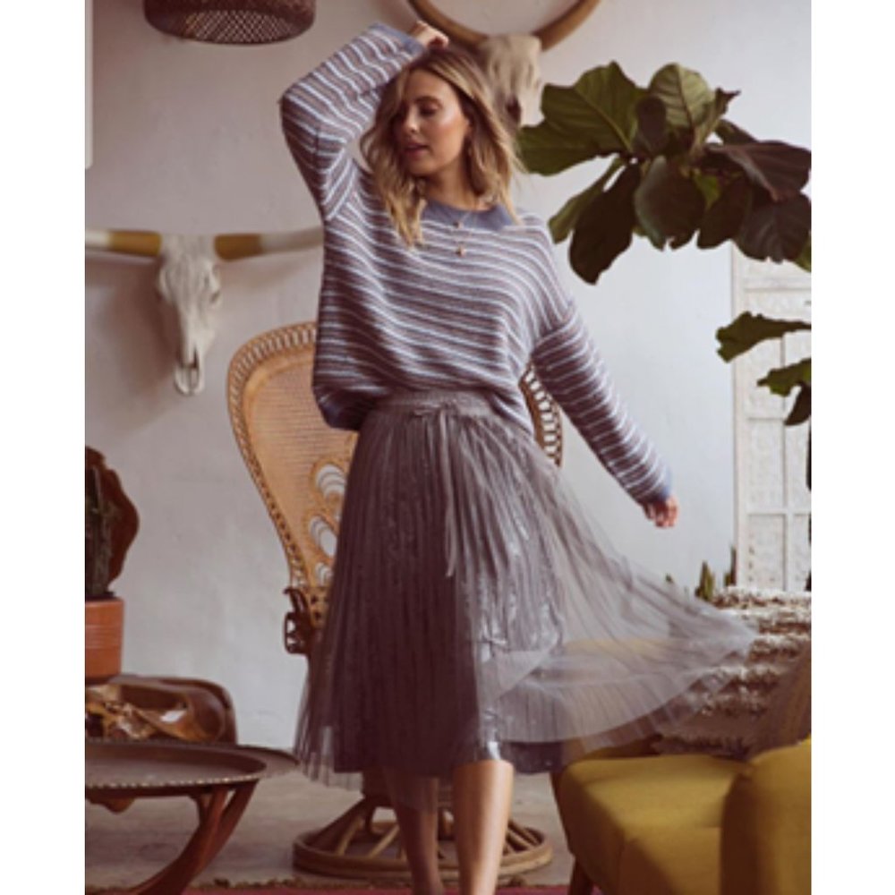 NWT Anthropologie Sweater SMALL Oversized Blue White Boho Baggy Chunky Striped - Picture 7 of 12